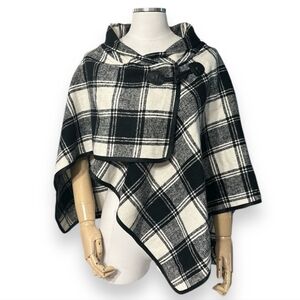 COCO + CARMEN Asymmetrical Black & White Plaid Cape NWT